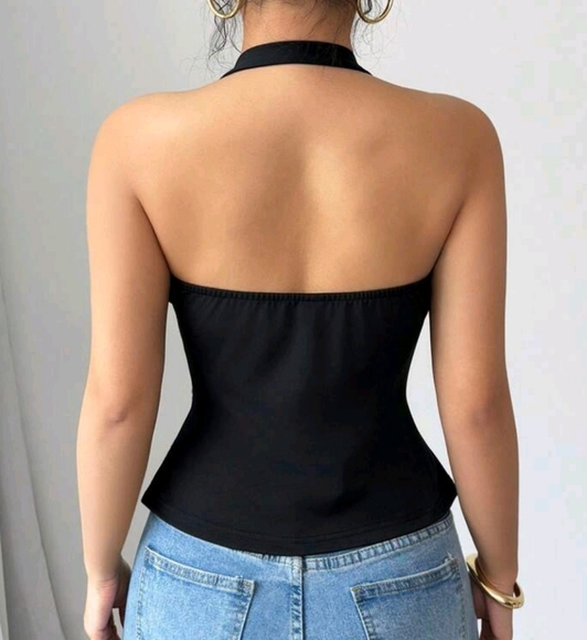 Sleeveless Women's Retro French Chic Versatile Asymmetric Cropped Top - Picture 2 of 4